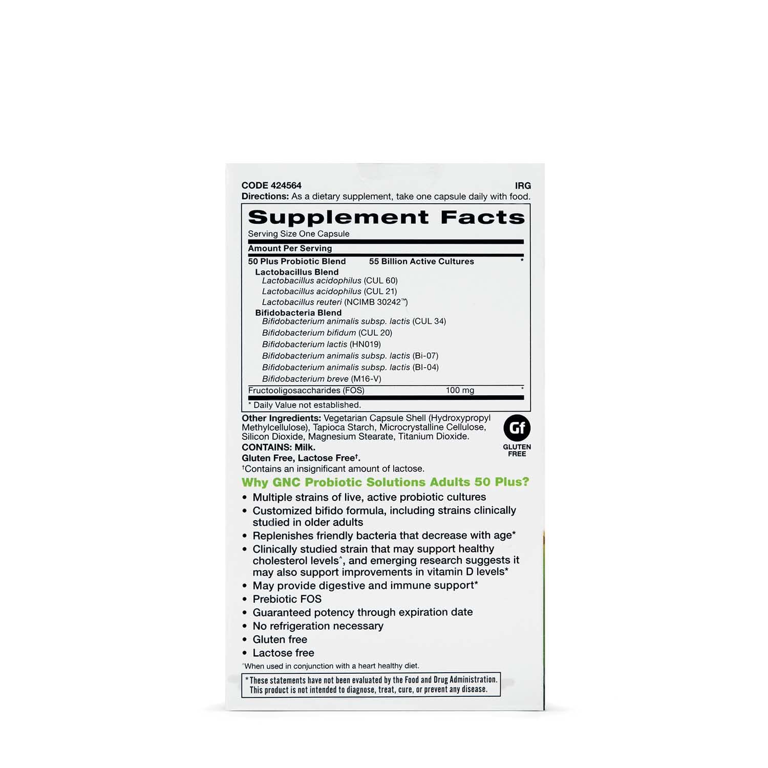 GNC Probiotic Solutions Adults 50+ capsules illustrating daily use for immune support.