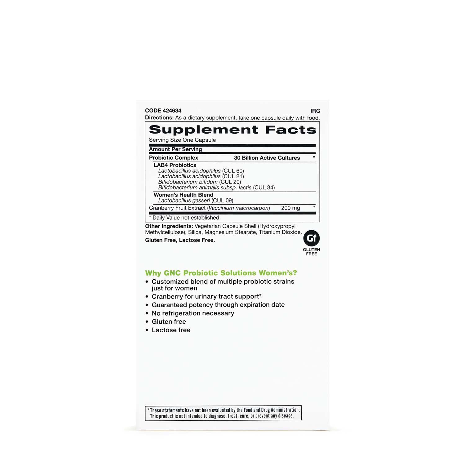 GNC Probiotic Solutions Women's capsules image shows active strains for immune health.