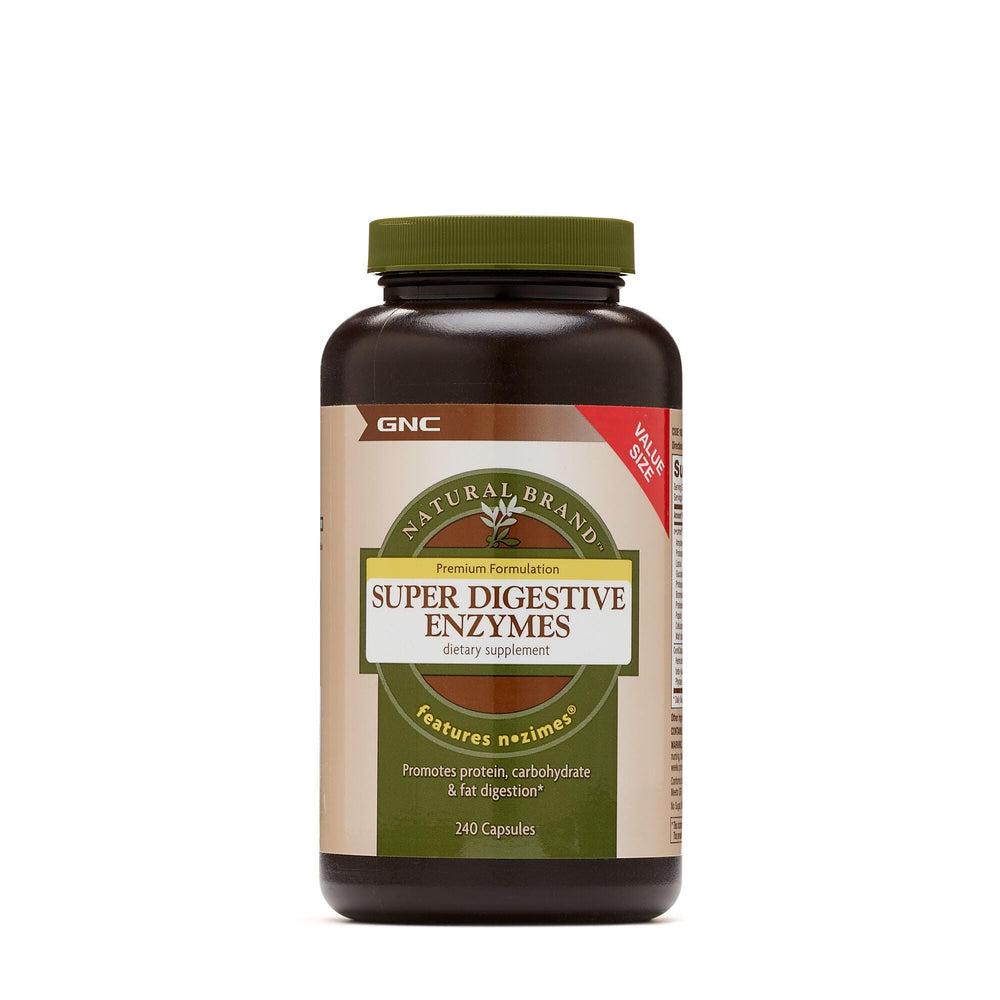 GNC Super Digestive Enzymes bottle front showing packaging for digestive support.