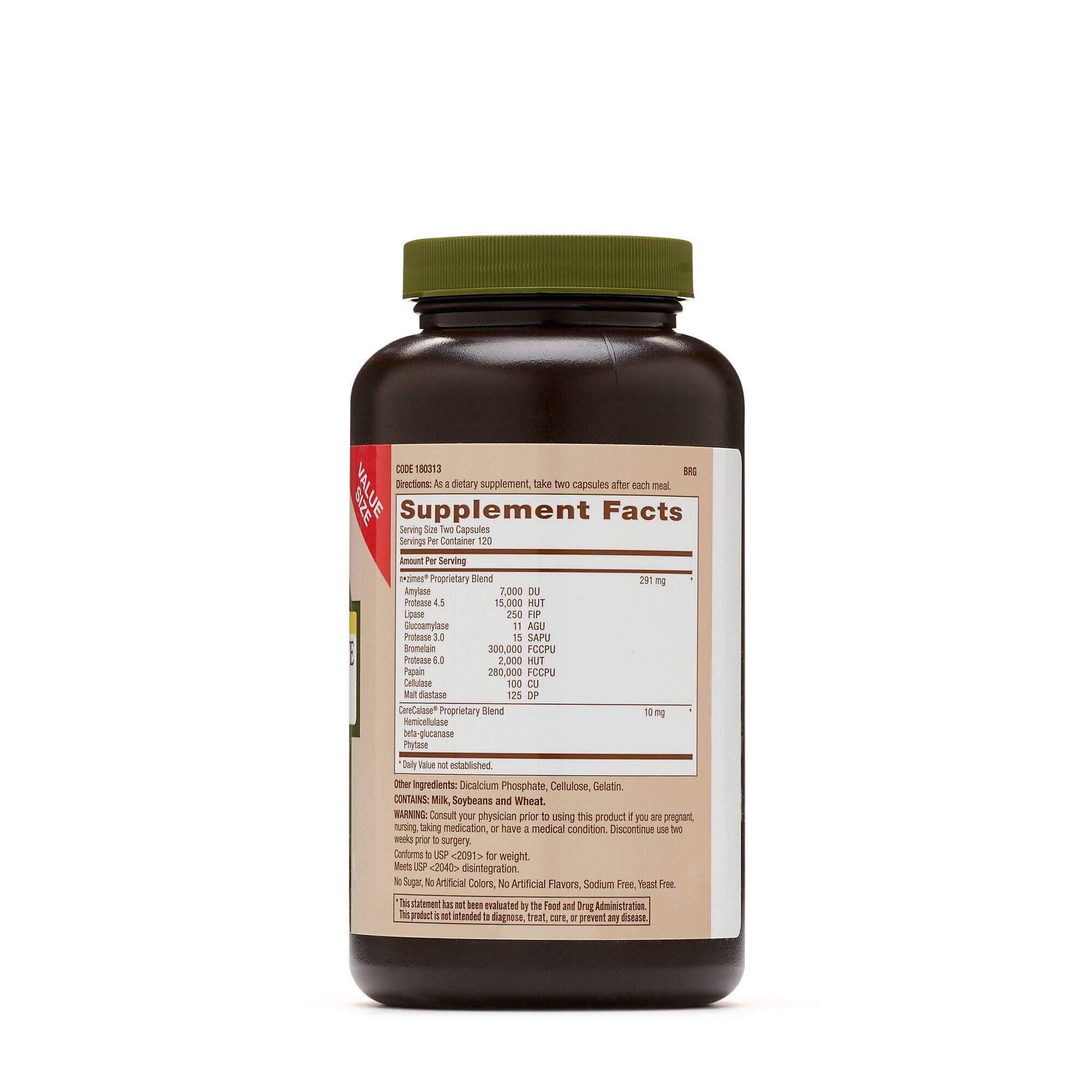 GNC Super Digestive Enzymes capsules close-up for protein, carbohydrate and fat digestion.