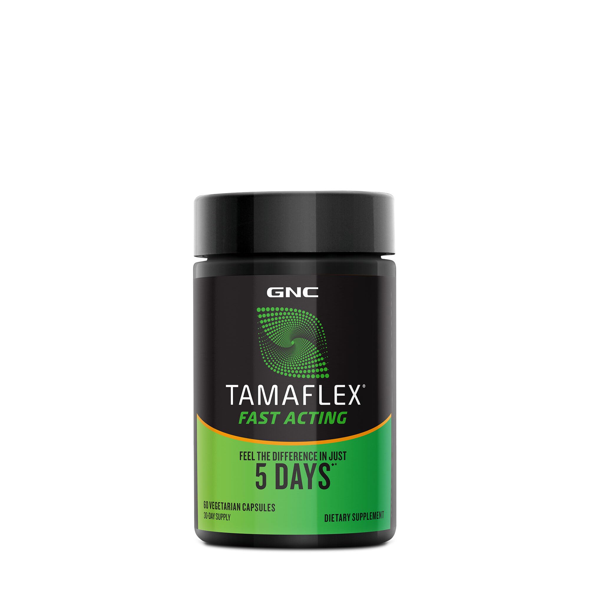 GNC TamaFlex Fast Acting label notes non-GMO and vegetarian-friendly