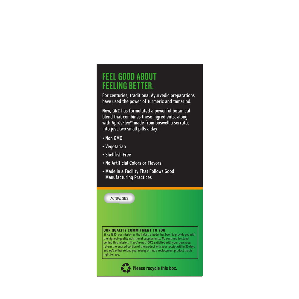 GNC TamaFlex Fast Acting packaging close-up highlights ingredients