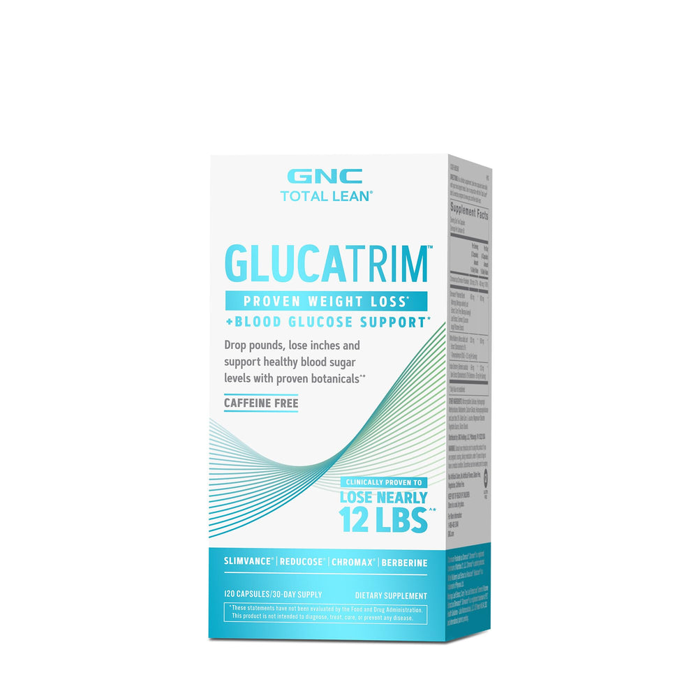 GNC Total Lean GlucaTrim bottle front view for convenient weight management.
