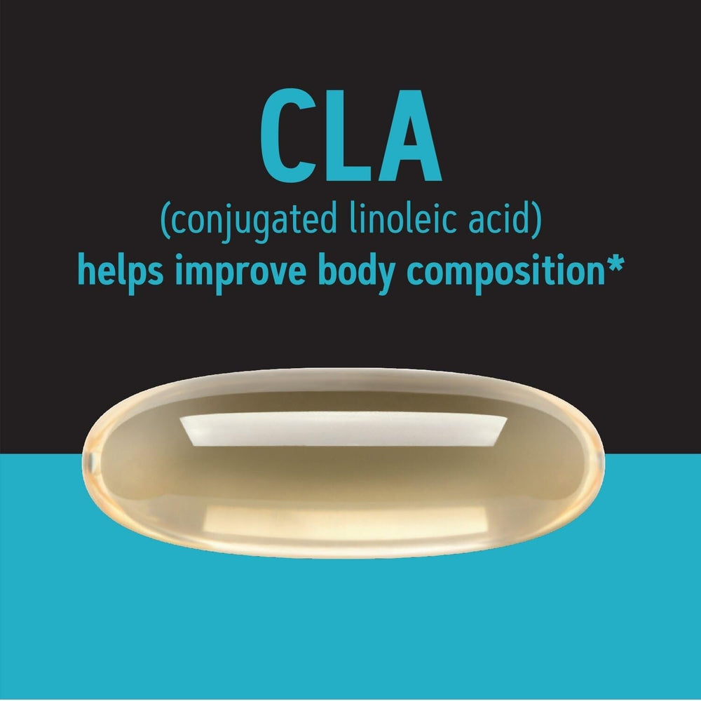 GNC CLA bottle pouring capsules into hand for daily use.