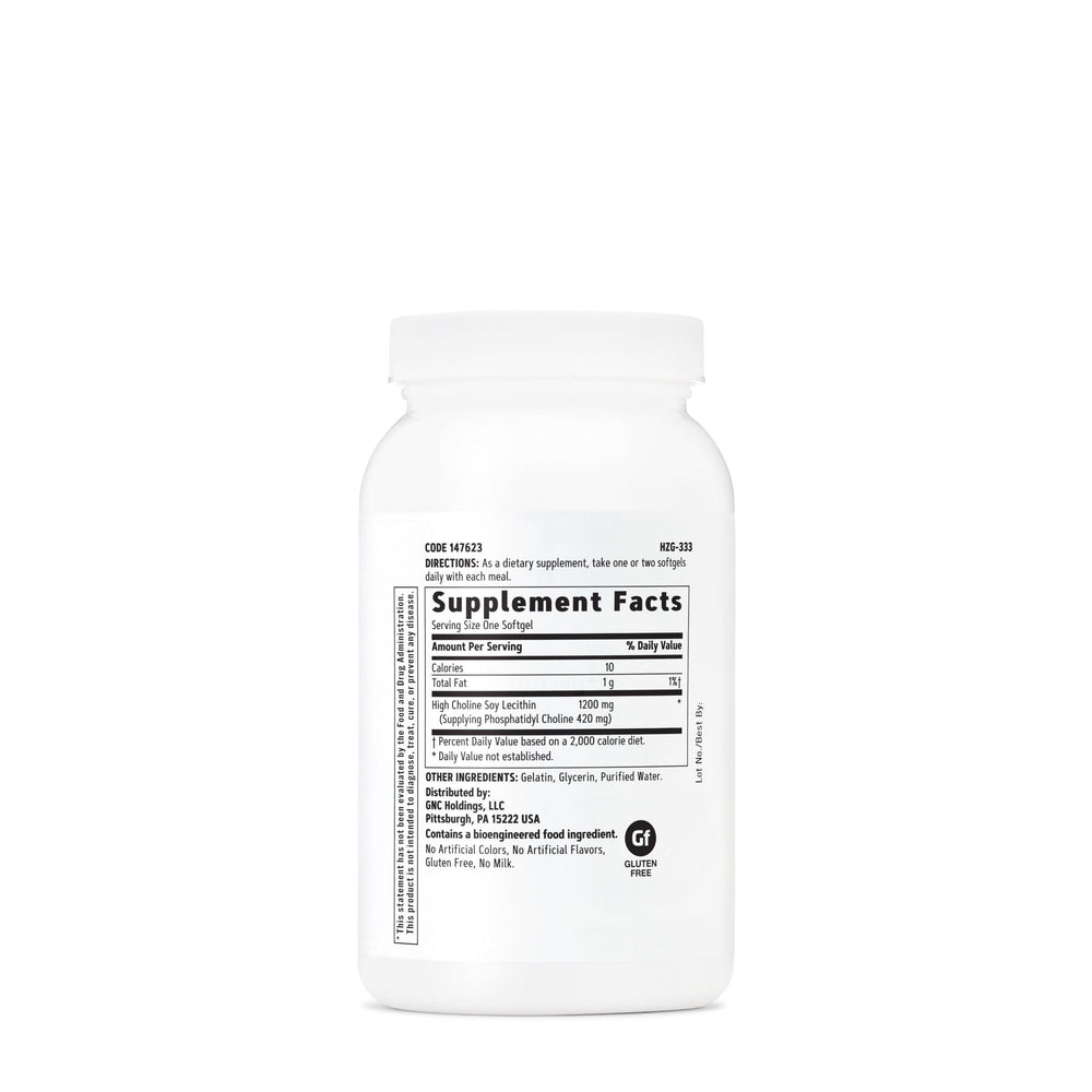 GNC Triple Lecithin 1200mg softgels close-up highlighting the easy daily capsule format