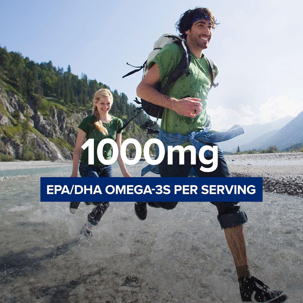 GNC Omega-3 capsules with EPA and DHA emphasize heart, brain, and joint health potential.