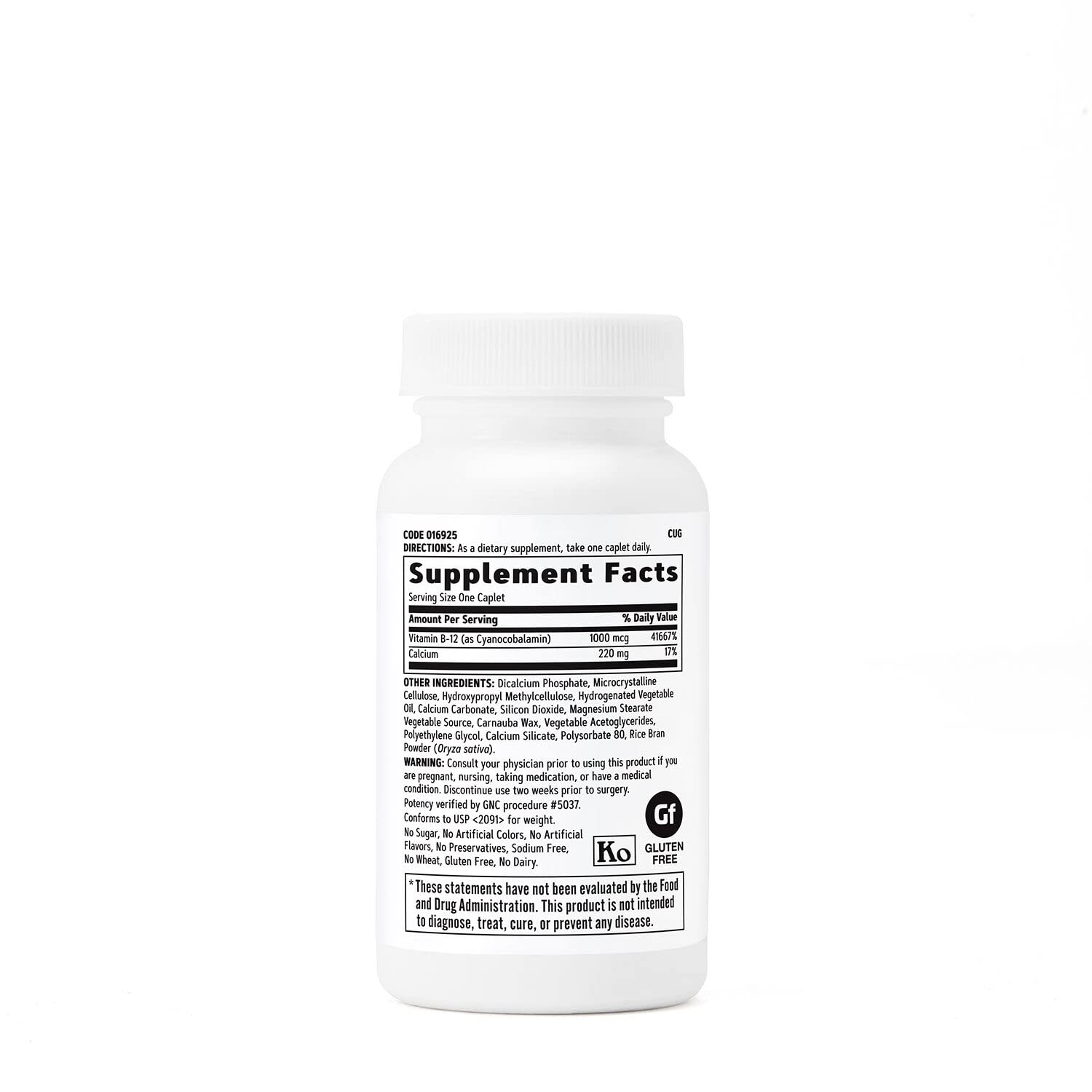 GNC Vitamin B-12 1000mcg bottle label shows 90 vegetarian caplets