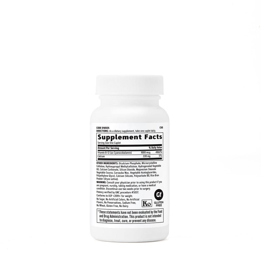 GNC Vitamin B-12 1000mcg bottle label shows 90 vegetarian caplets