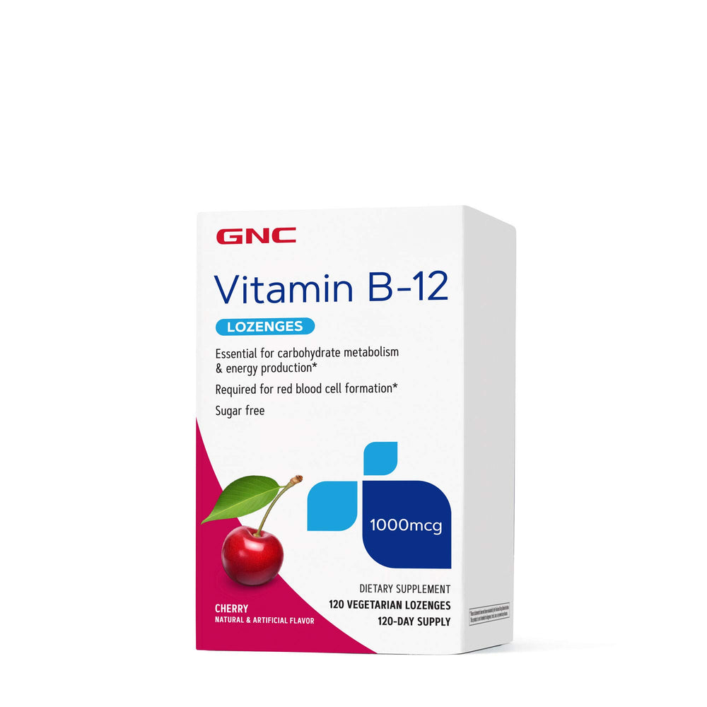 GNC Vitamin B-12 1000mcg Cherry bottle front signals energy support possibilities