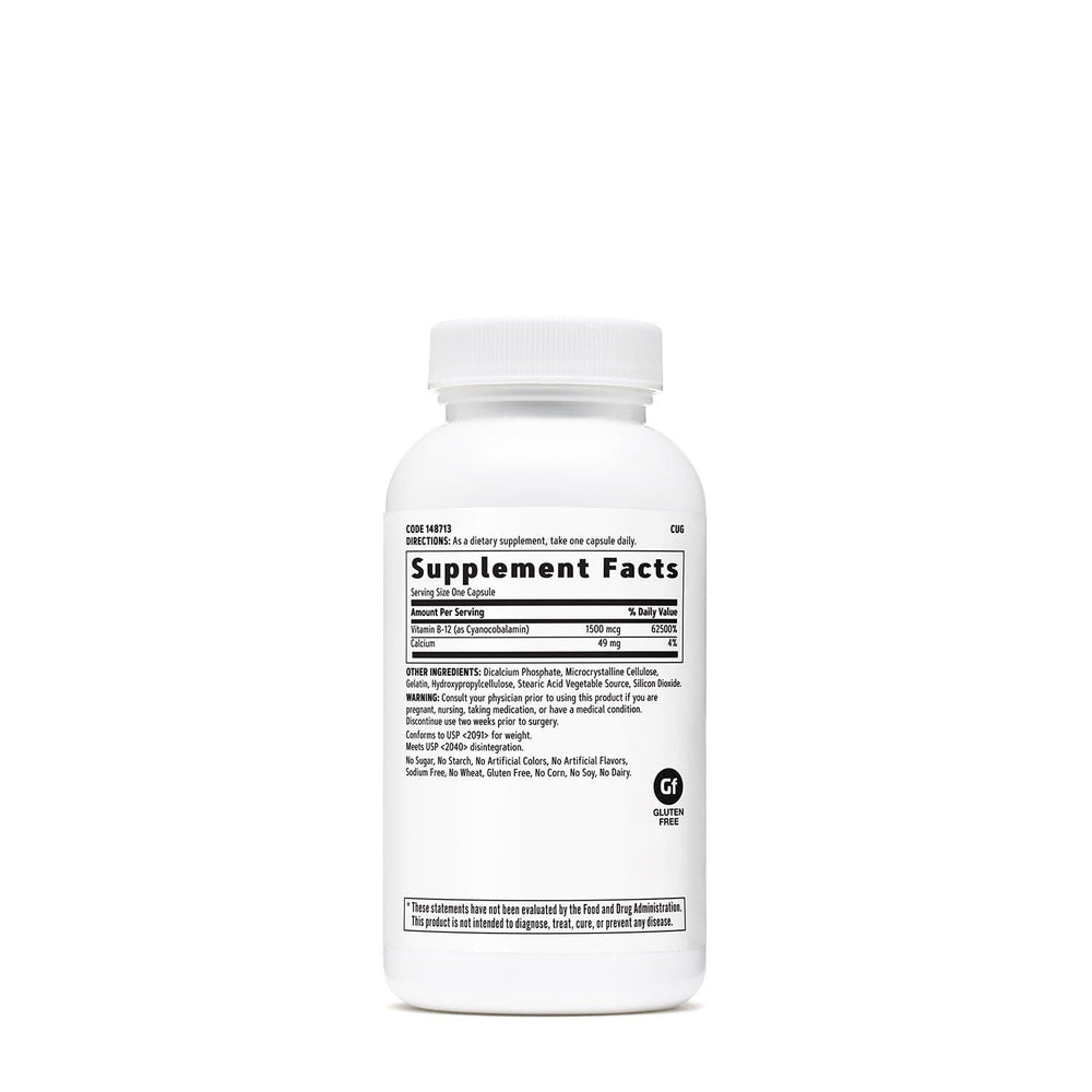 Close-up of GNC Vitamin B-12 1500mcg capsules for easy daily use