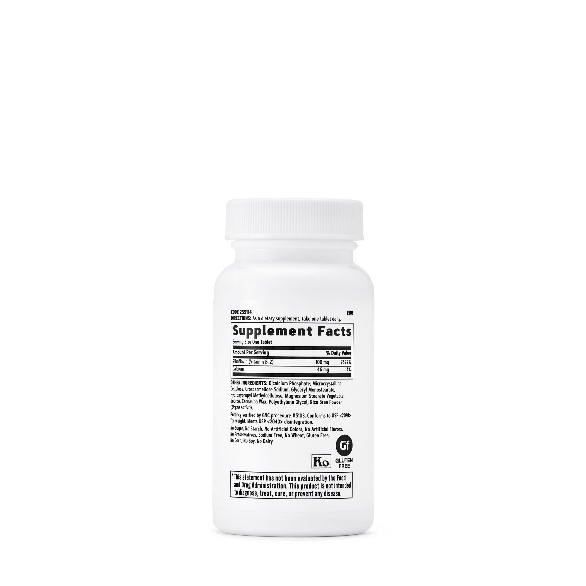 GNC Vitamin B2 100mg tablets close-up reveals crisp daily pills.