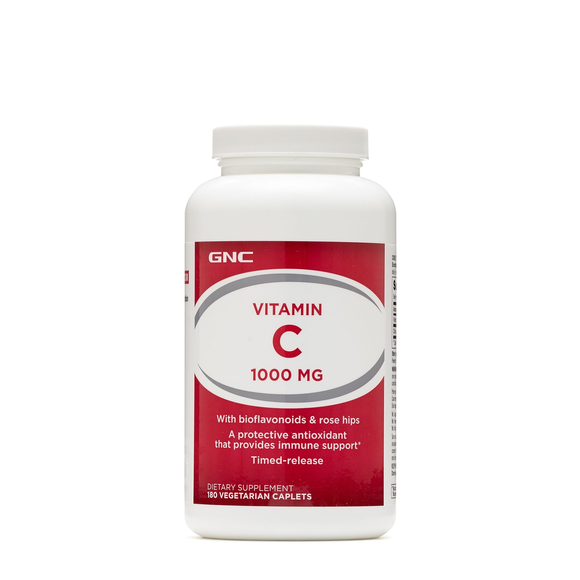 GNC Vitamin C 1000 bottle with time-release caplets supporting daily immune wellness