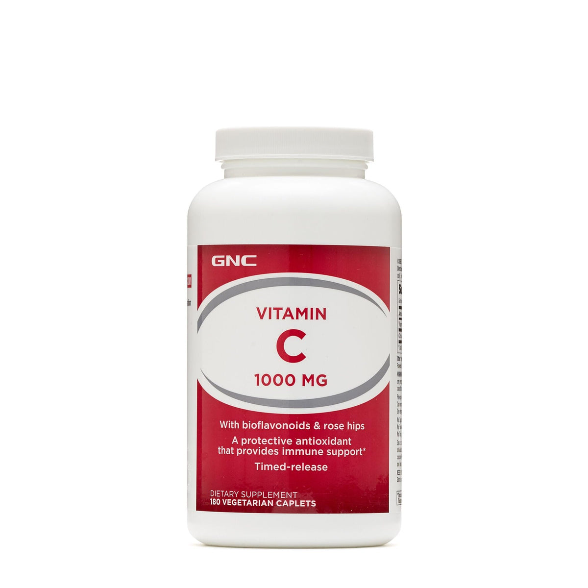 GNC Vitamin C 1000 bottle with time-release caplets supporting daily immune wellness