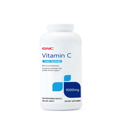 GNC Vitamin C 1000mg timed-release caplets on bottle for daily immune support.