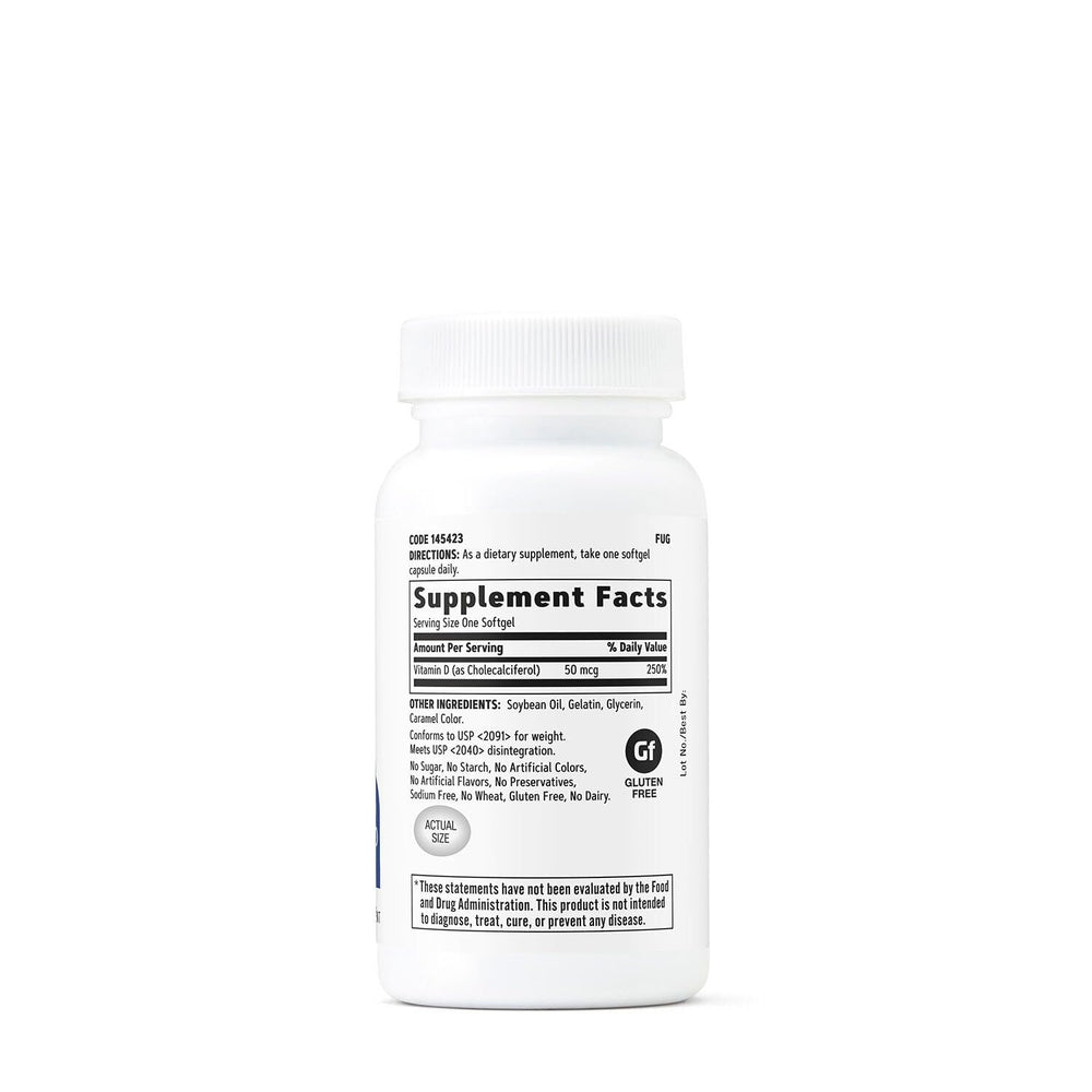 GNC Vitamin D3 softgel pour showing dosage for easy daily intake.