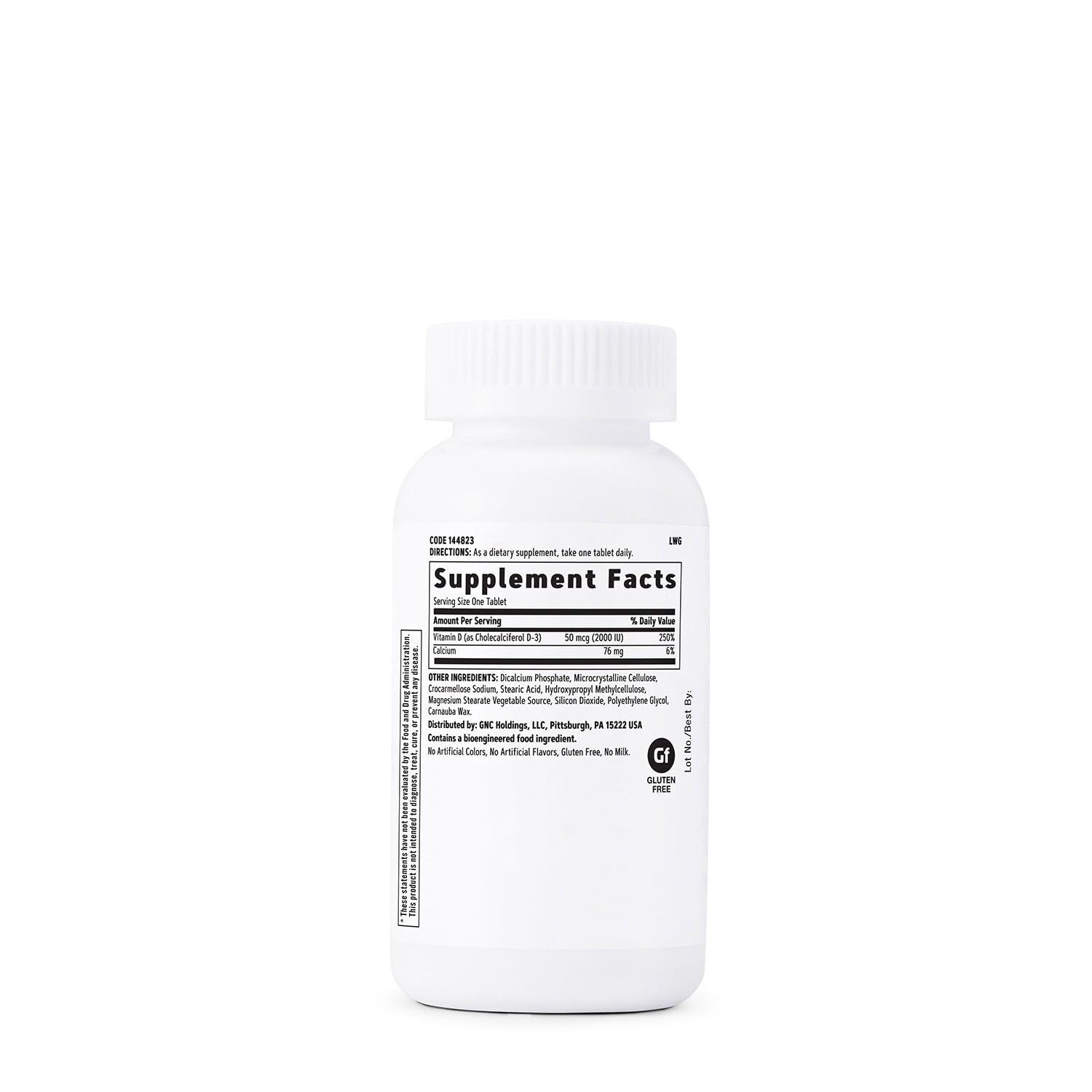 GNC Vitamin D3 tablets shown in bottle for easy daily intake.