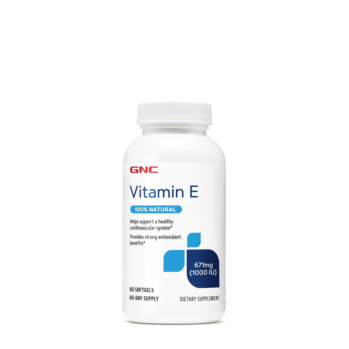 GNC Vitamin E 1000IU bottle showing antioxidant benefit