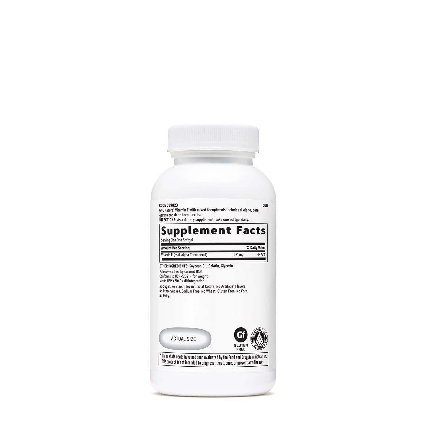 Closeup of GNC Vitamin E softgels for daily antioxidant support