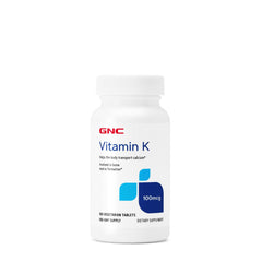 GNC Vitamin K 100mcg bottle front showing calcium transport support