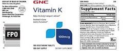 GNC Vitamin K 100mcg tablets closeup for easy daily use