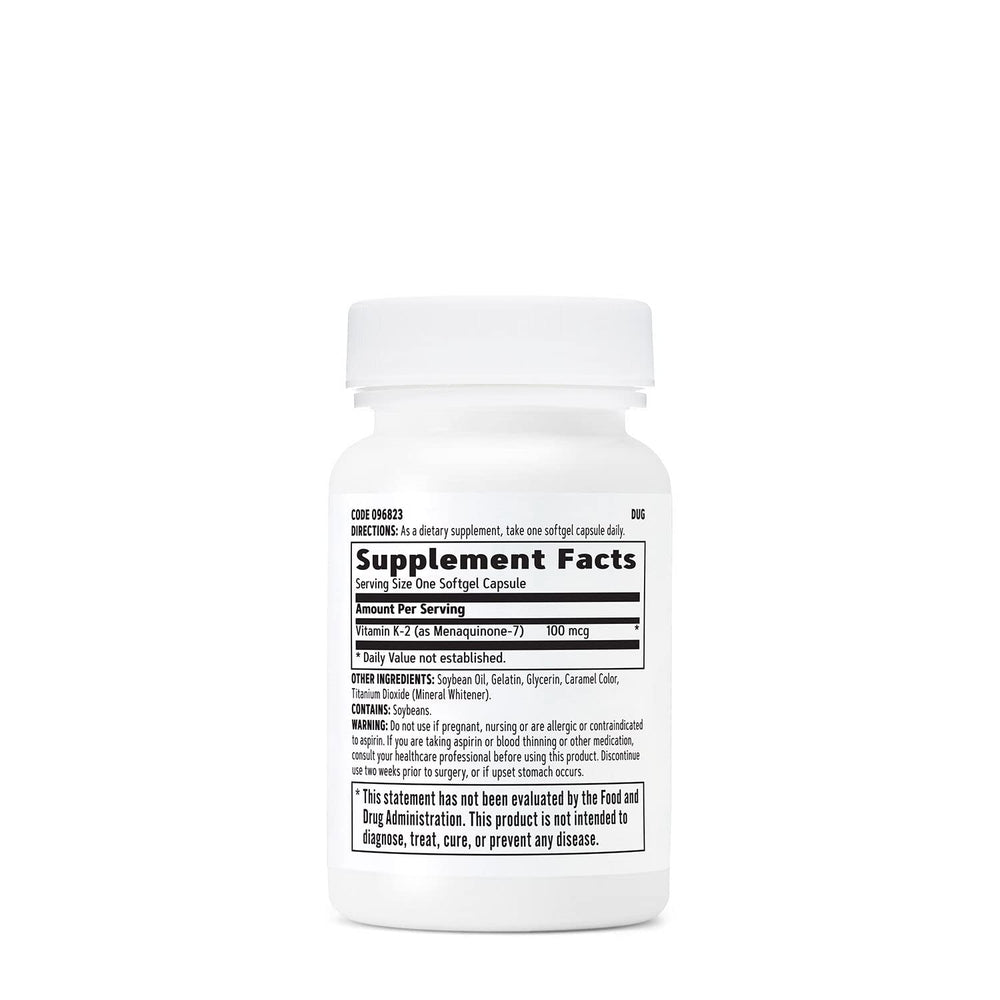 GNC Vitamin K-2 100mcg softgels close-up highlighting dose and daily use