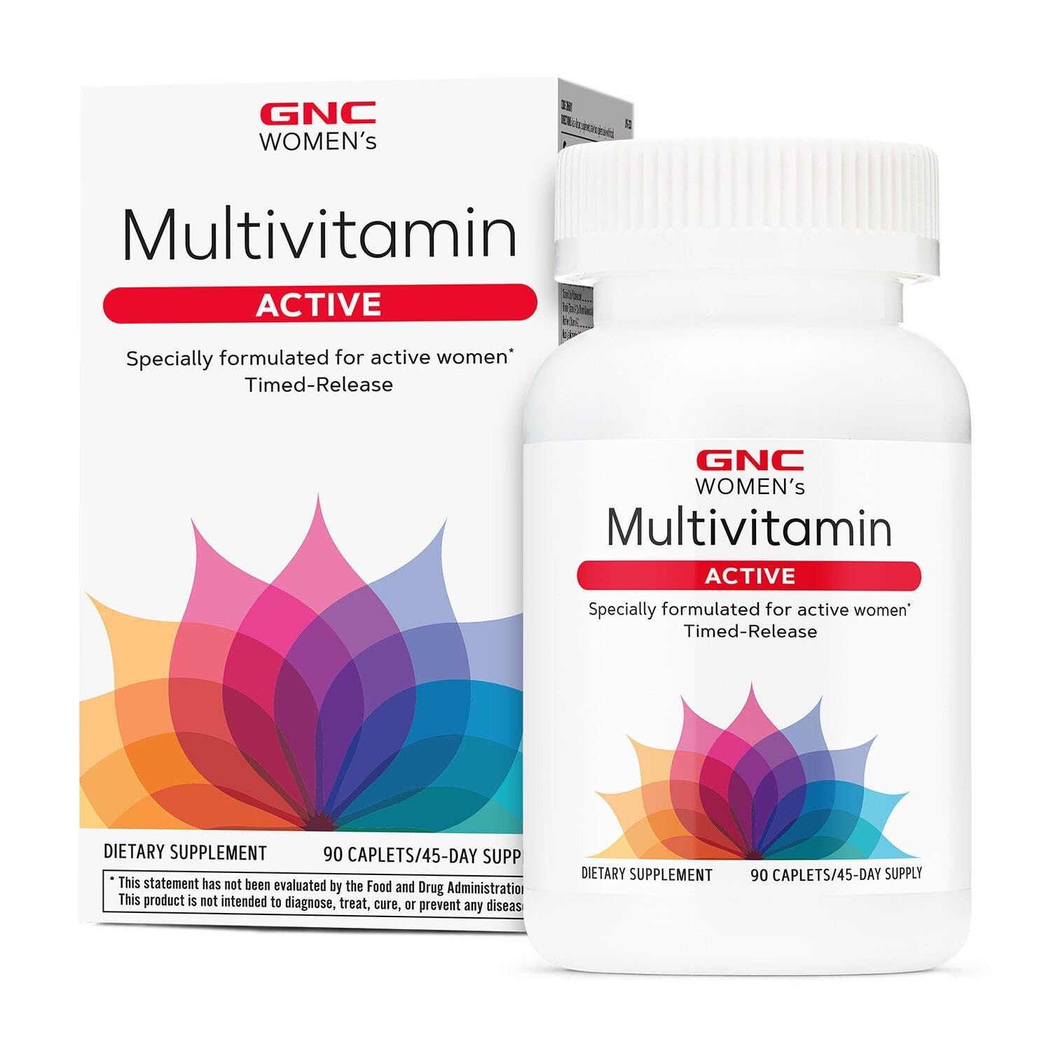 GNC Women's Active Multivitamin Caplets bottle front for daily immune and energy support.