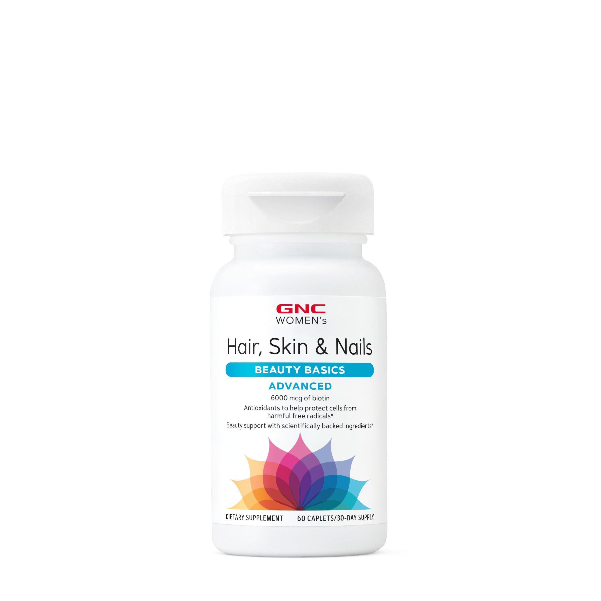 GNC Women's Advanced Hair, Skin & Nails bottle for daily beauty support.