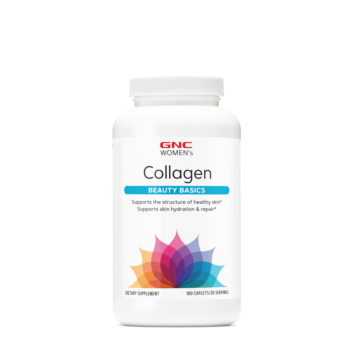 GNC Women's Collagen bottle cap view highlighting seal for freshness and trust.