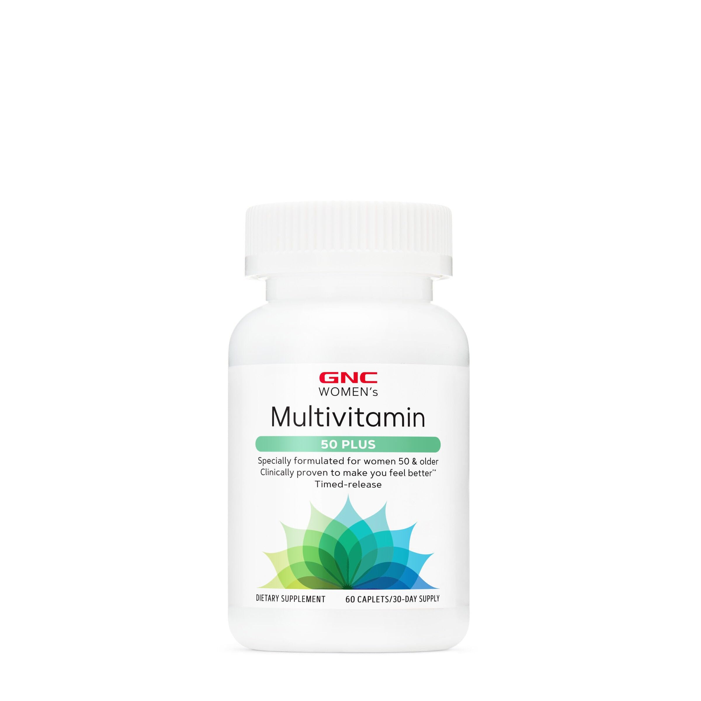 GNC Women's Multivitamin 50+ bottle promotes daily wellness.