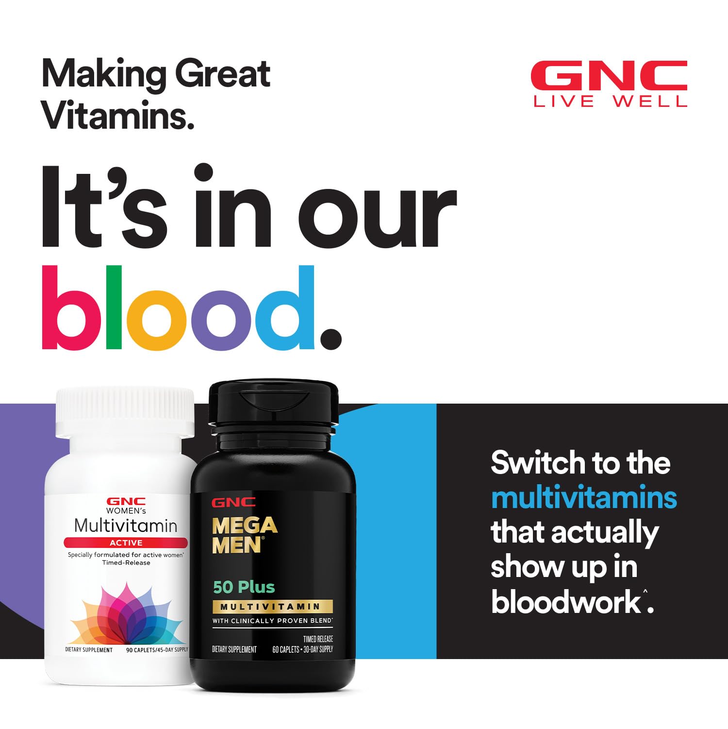 GNC bottle features hyaluronic acid for skin health.