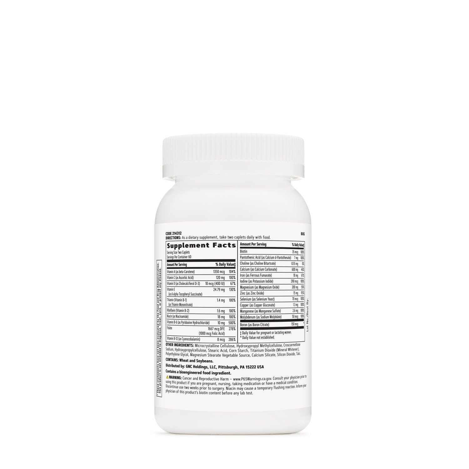 GNC Women's Prenatal packaging label: clear nutrition details for informed use.