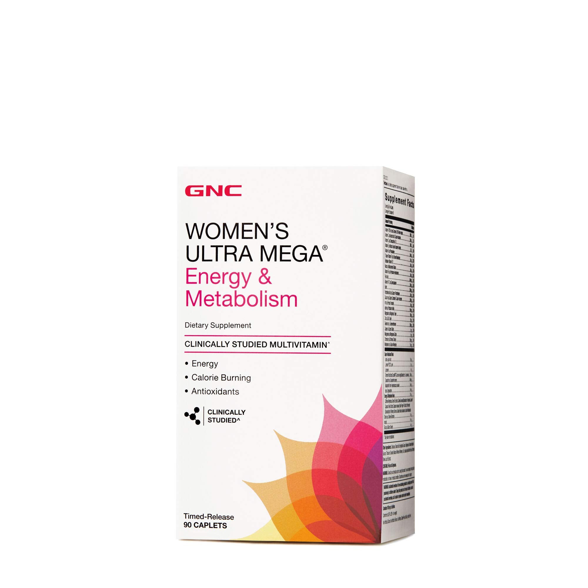 GNC Women's Ultra Mega Energy bottle front shows capsule layout for energy and metabolism support.