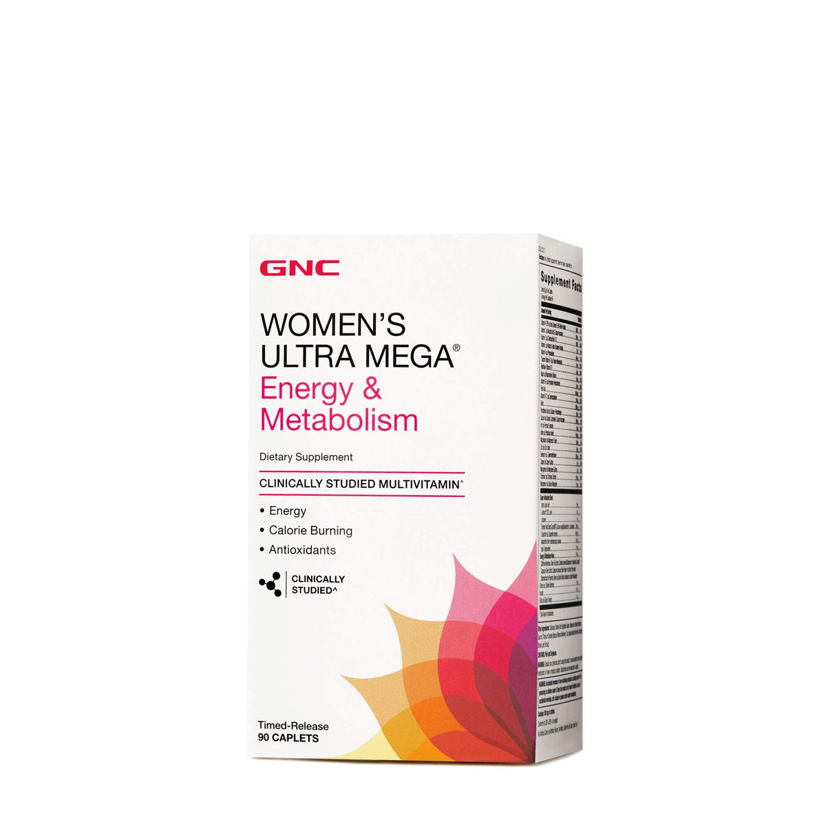 GNC Women's Ultra Mega Energy bottle front shows capsule layout for energy and metabolism support.