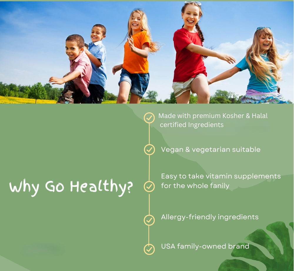 Kosher and halal labeling on Go Healthy Natural Kids Multivitamin Gummies