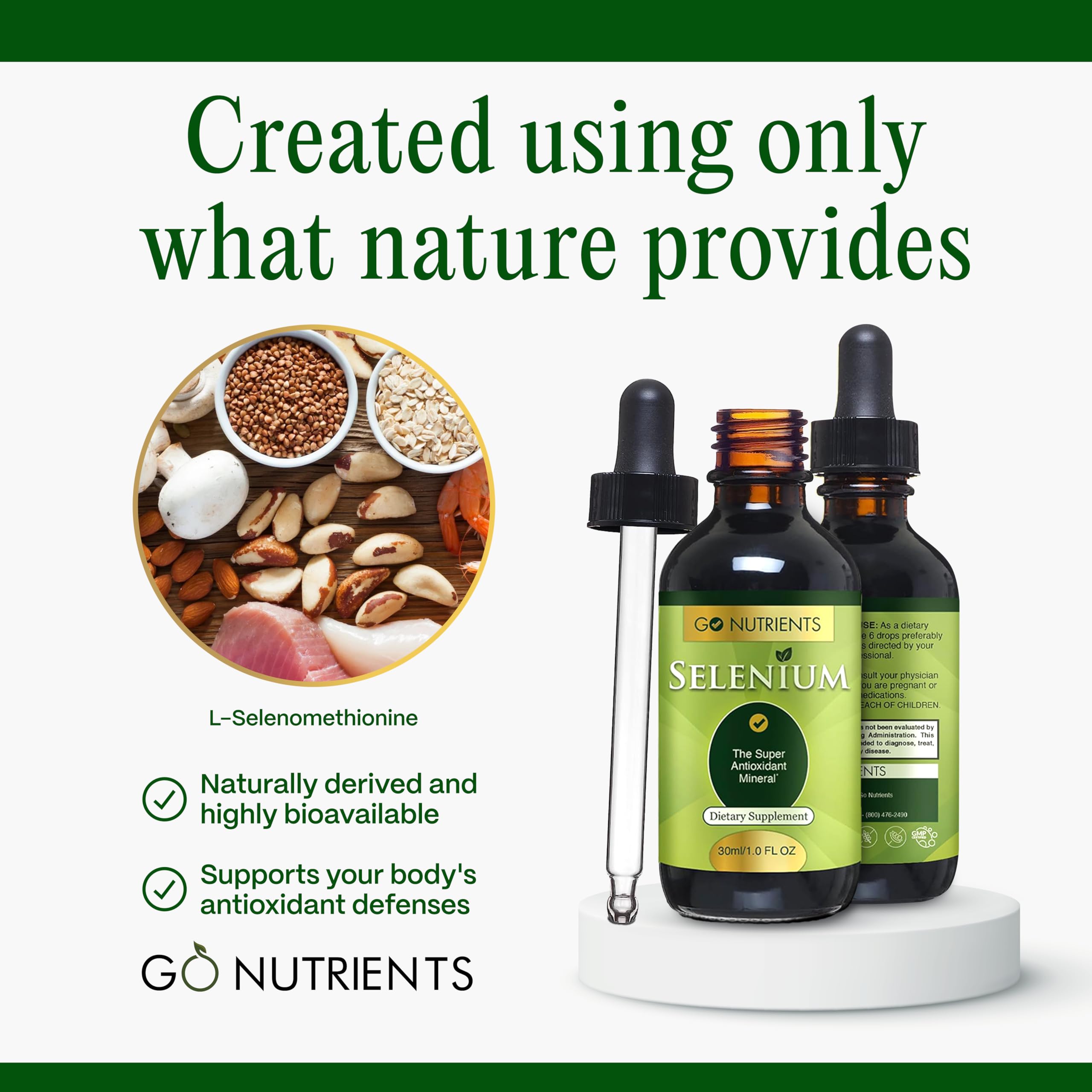 Go Nutrients Selenium Liquid Drops measuring drop for easy servings