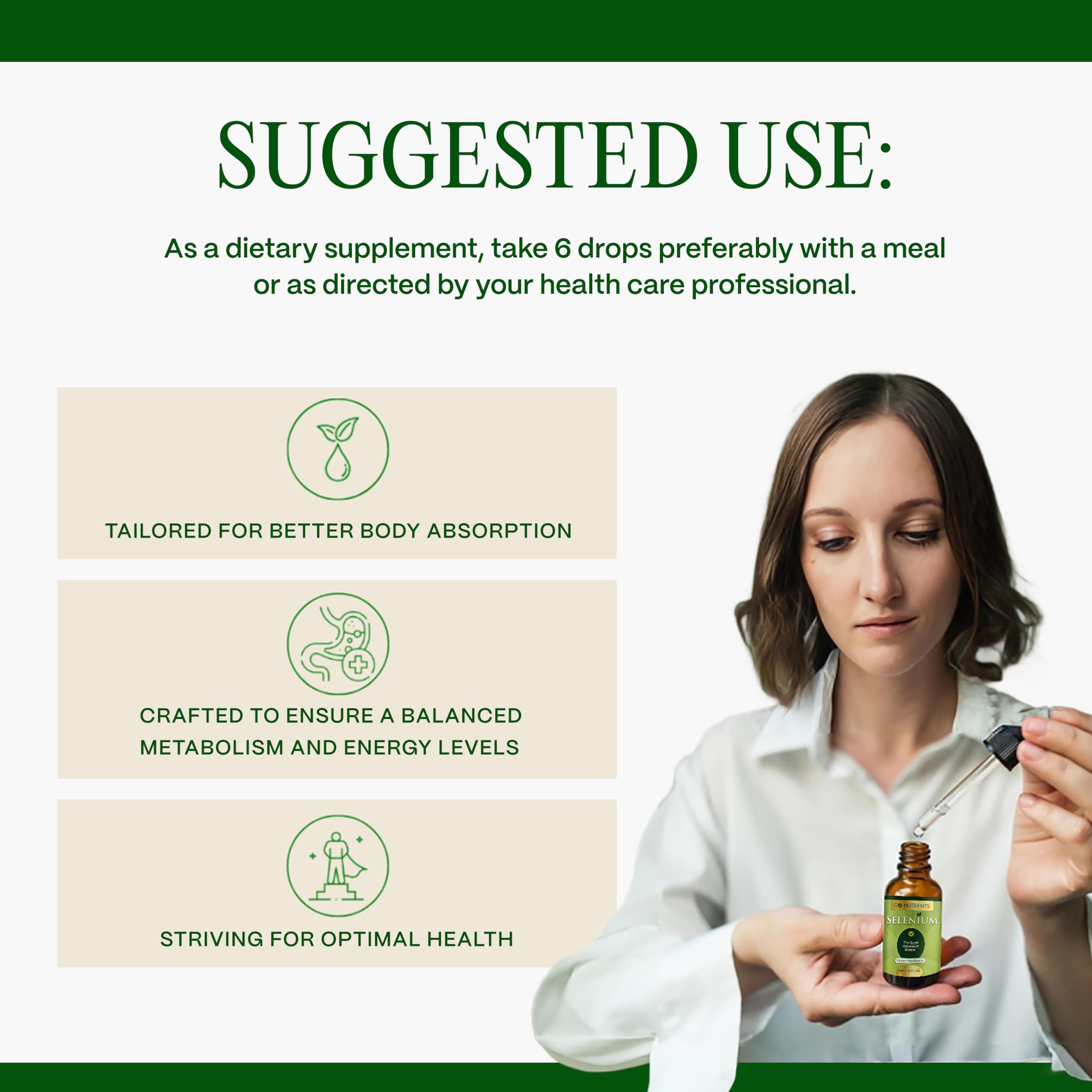 Go Nutrients Selenium Liquid Drops packaging box highlighting USA-made quality