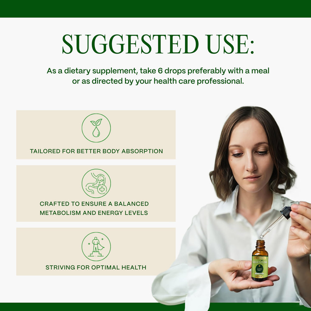 Go Nutrients Selenium Liquid Drops packaging box highlighting USA-made quality