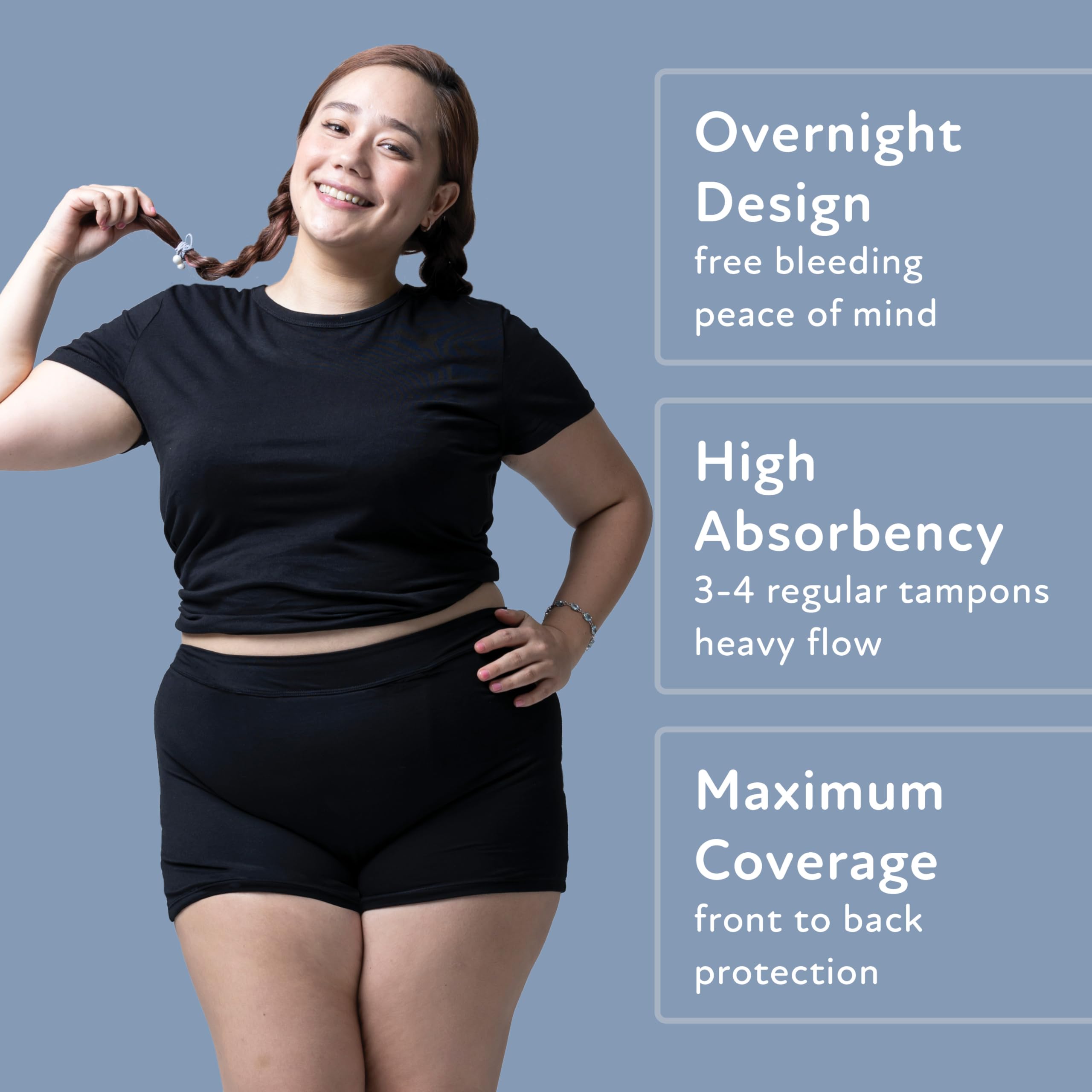 Goat Union overnight shorts show 2-inch high-rise absorbent design for overnight protection.