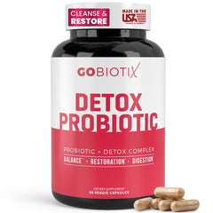 GOBIOTIX Detox Probiotic bottle front view highlighting 50 Billion CFU for digestive support