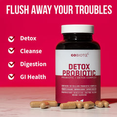 GOBIOTIX Detox Probiotic capsules close-up highlighting vegan formula