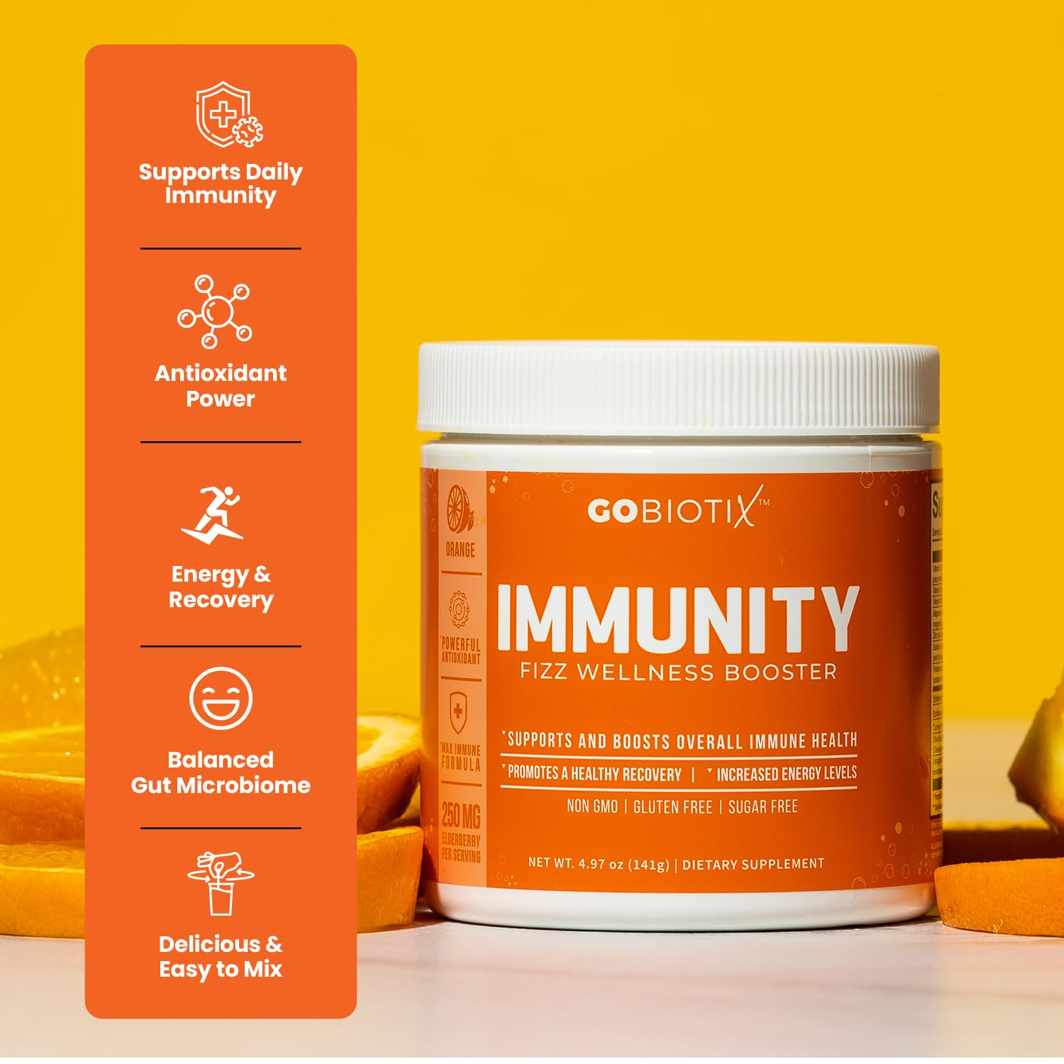 GOBIOTIX Elderberry-Turmeric blend highlighting immune-supporting ingredients.