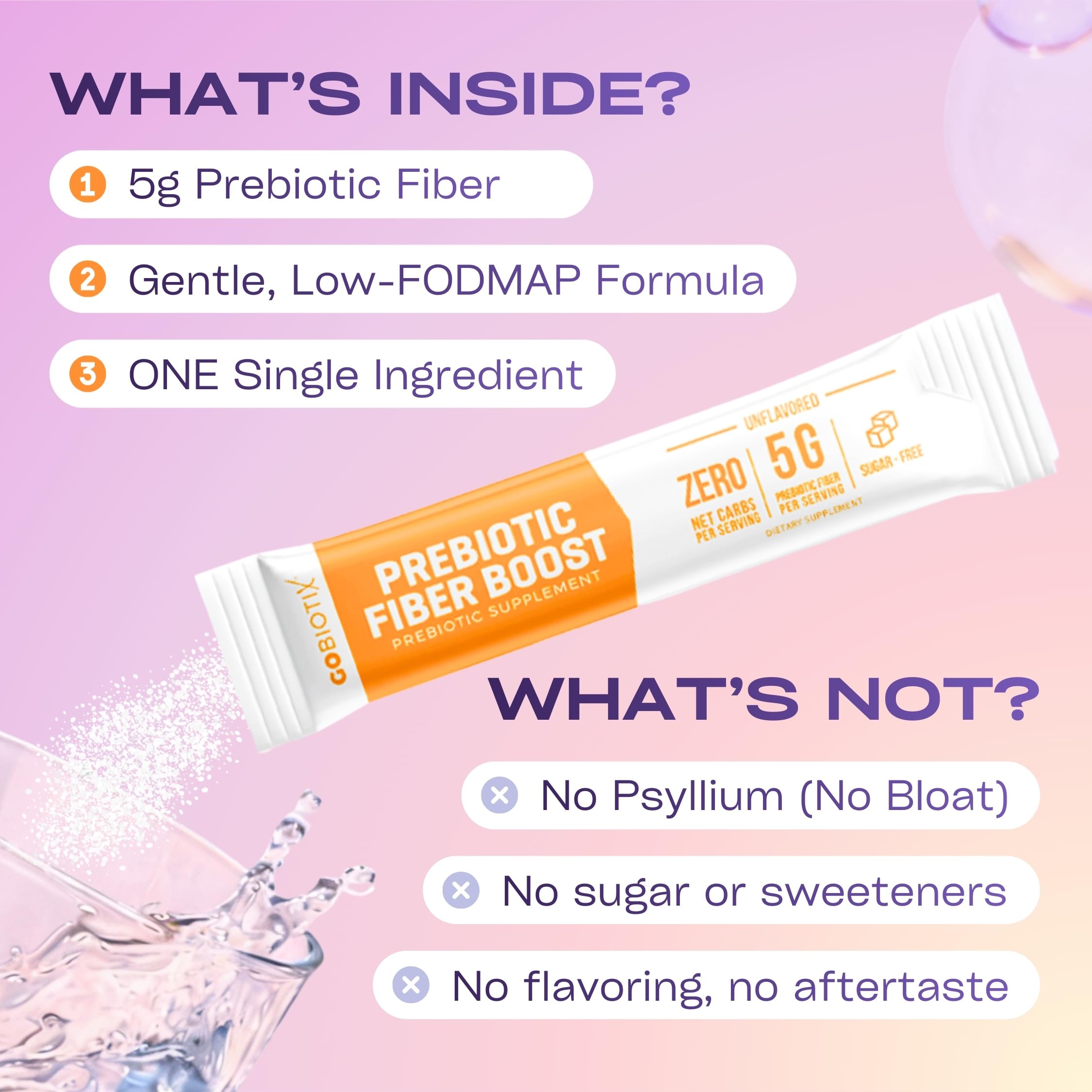 GoBiotix fiber powder mixed into coffee or smoothie with neutral texture