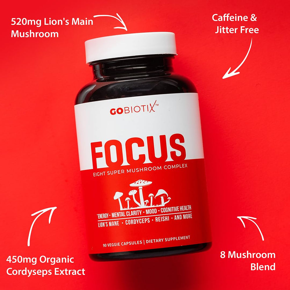 GOBIOTIX Focus mushroom complex capsules offering cognitive clarity.