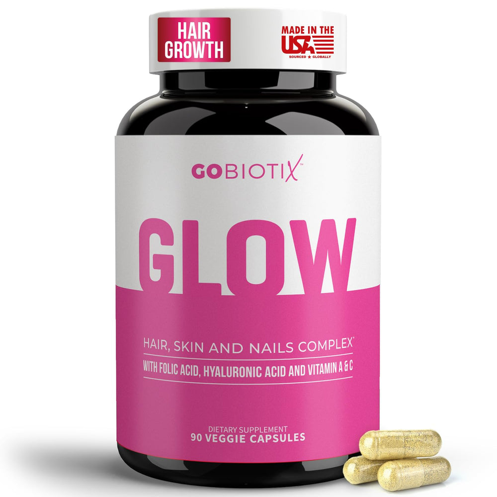 GOBIOTIX Glow bottle shown for radiant hair, skin, nails