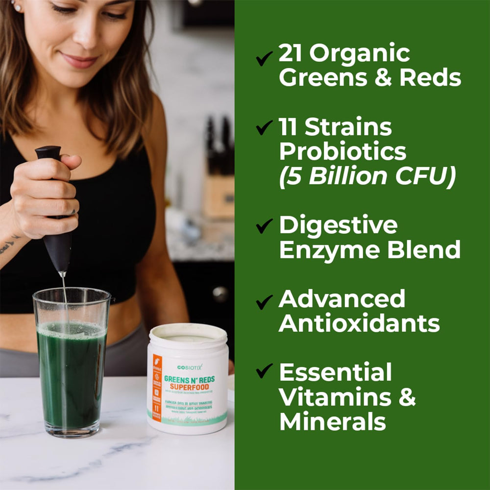 GOBIOTIX Greens Powder with mixed fruits and greens for a nutrient-dense start