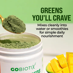 GOBIOTIX Greens Powder label close-up highlighting clean ingredients
