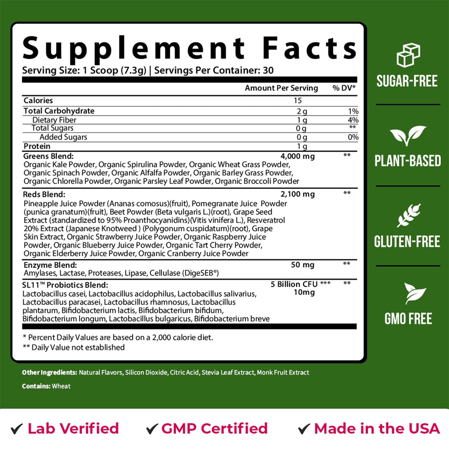 GOBIOTIX Greens Powder vegan gluten free badge on packaging.