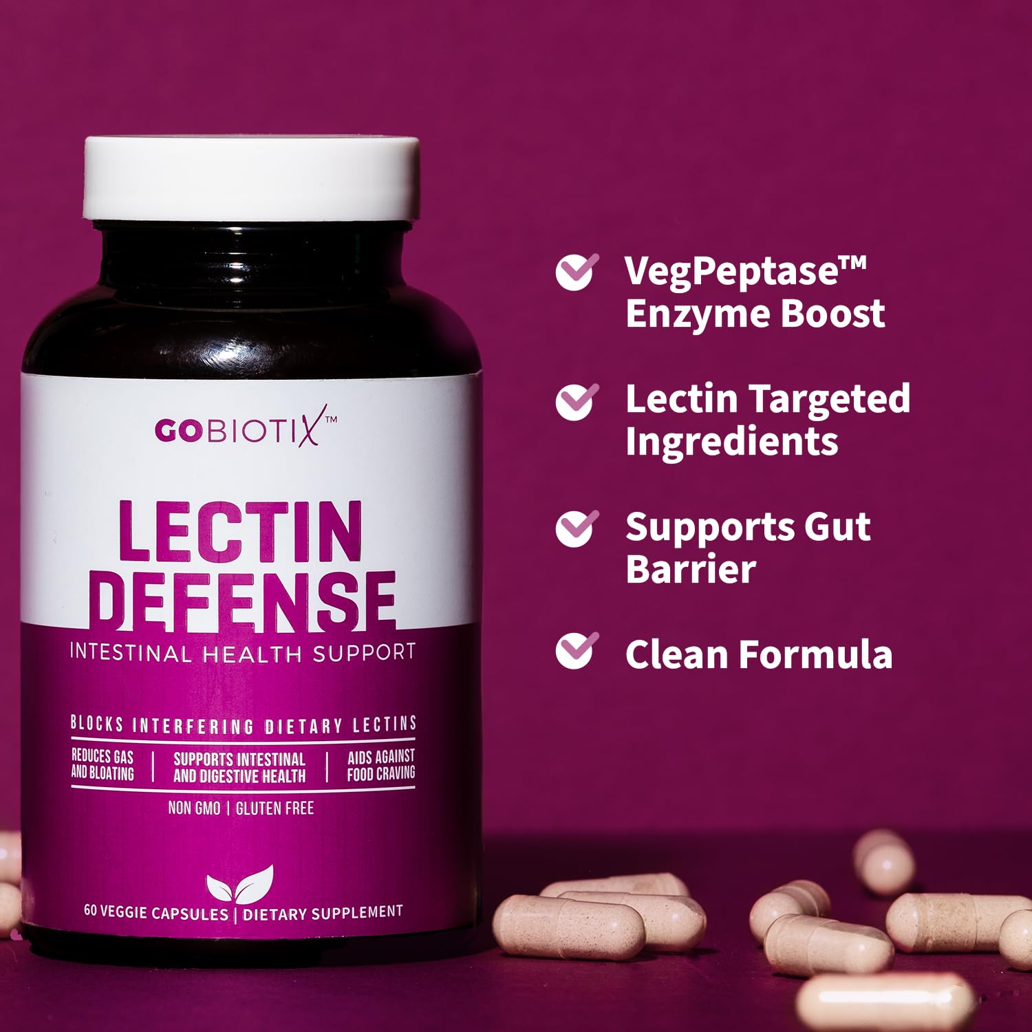 GOBIOTIX Lectin Defense packaging visuals featuring US-made facilities.