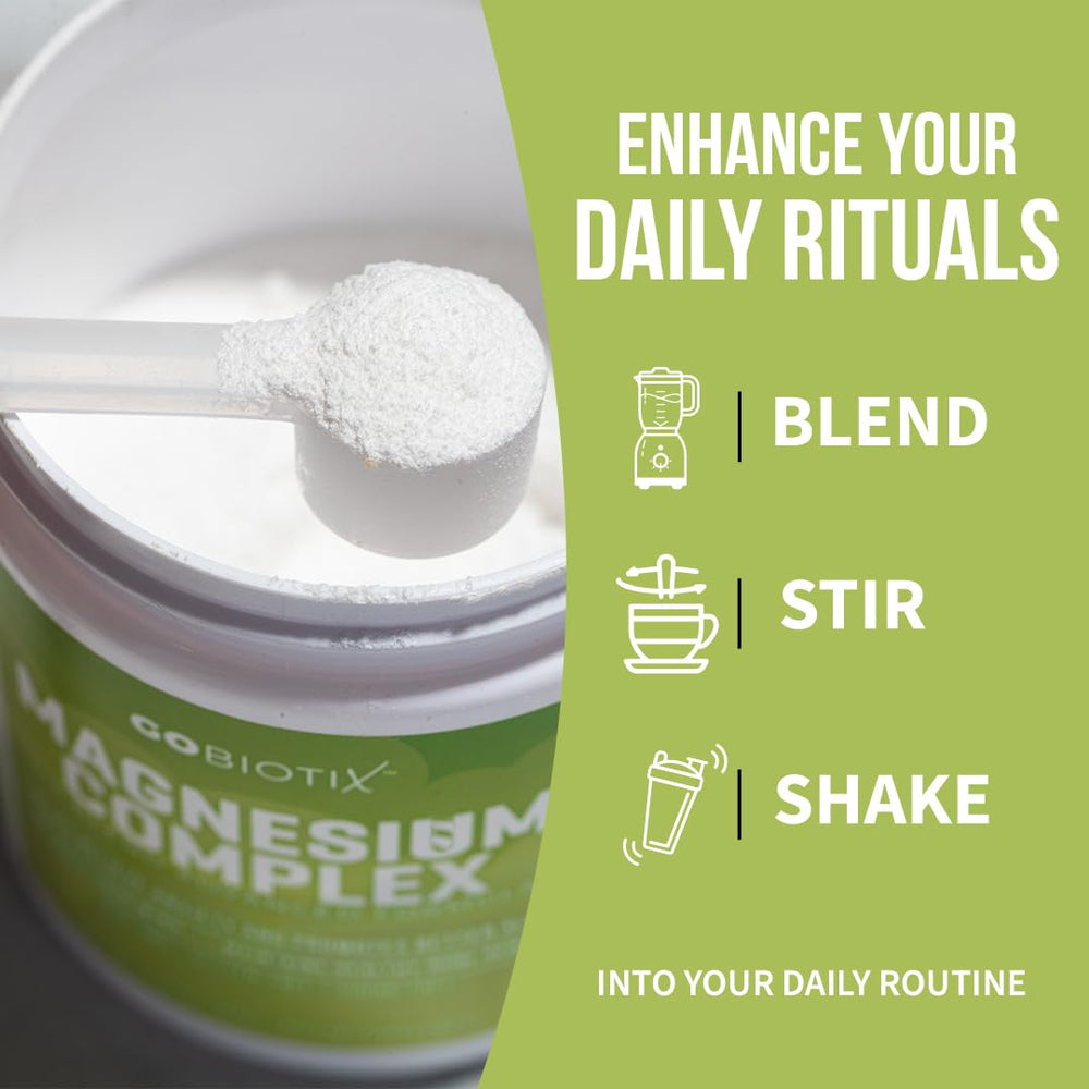 GoBiotix measuring scoop showing 420 mg serving for balanced daily mineral intake