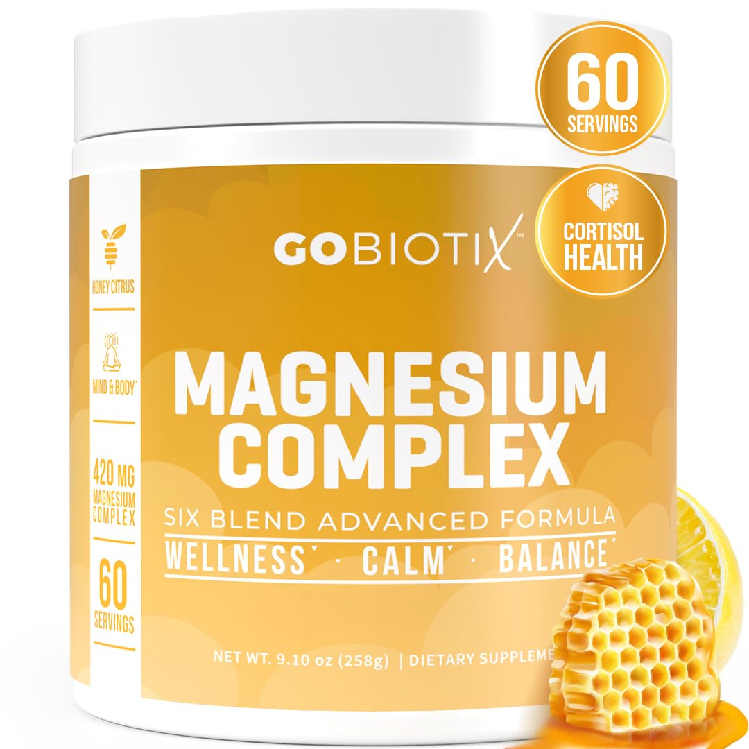 GoBiotix magnesium glycinate powder in a tub for daily calm support.